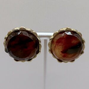 VINTAGE Gold-Tone Scalloped Tortoiseshell Earrings